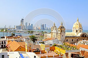 Historic center of Cartagena, Colombia with the Caribbean Sea