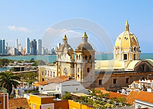 Historic center of Cartagena, Colombia with the Caribbean Sea