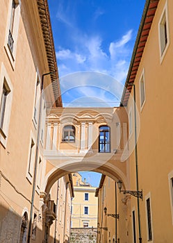 Historic center of Civitavecchia, Italy. View of the Old Hospital with the evocative aerial passage.
