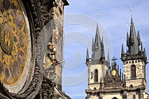 The historic center of Prague, ancient architecture, and cultural heritage/Prague Tower and Astronomical Clock on the Old Town Hal