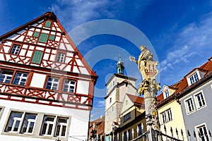 Historic center of Rothenburg ob der Tauber with half timbered houses, Bayern, Germany