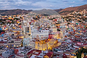 Historic Centre of Guanajuato City at Dusk in Guanajuato, Mexico