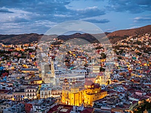 Historic Centre of Guanajuato City at Dusk, Guanajuato, Mexico