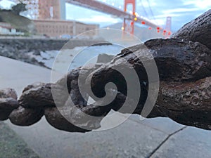 The historic chains on the shore of the Golden Gate Bridge in San Francisco, California, USA photo