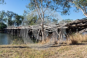 Historic Chinamans Bridge over the Goulburn River near Nagambie in Australia.