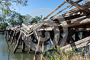 Historic Chinamans Bridge over the Goulburn River near Nagambie in Australia.