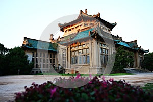 Historic Chinese Building with the Sun Setting