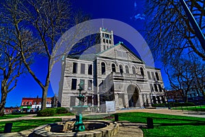 Historic Christian County Courthouse IL fountain on grounds