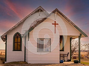 Historic church sits in town Mossleigh Alberta Canada