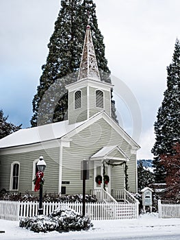 Historic church with snow