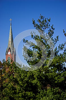 Historic Church Steeple and Trees