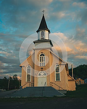 Historic church at sunset, La Martre, QuÃ©bec, Canada