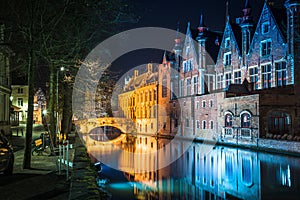 Historic city of Brugge at night, Flanders, Belgium