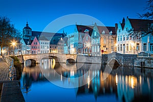 Historic city of Brugge at night, Flanders, Belgium