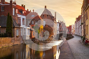 Historic city of Brugge at sunrise, Flanders, Belgium