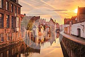 Historic city of Brugge at sunrise, Flanders, Belgium