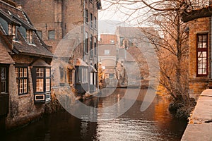 Historic city of Brugge at sunrise, Flanders, Belgium