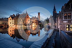 Historic city of Brugge in twilight, Flanders, Belgium