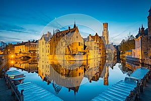 Historic city of Brugge in twilight, Flanders, Belgium