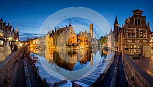 Historic city of Brugge in twilight, Flanders, Belgium