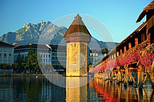 Historic city center of Lucerne with famous Chapel Bridge, the c
