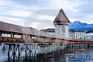 Historic city center of Lucerne with famous Chapel Bridge in Switzerland