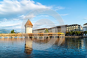 Historic city center of Lucerne with famous Chapel Bridge in Switzerland