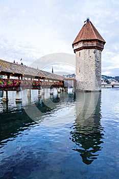 Historic city center of Lucerne with famous Chapel Bridge in Switzerland