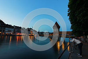 Historic city center of Lucerne. Swiss landmark - May 28, 2017 : Night Lucerne During the high season of Switzerland, so many