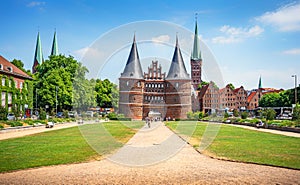 Historic city center of LÃ¼beck with famous Holstentor gate