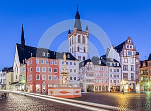 Historic city center of Trier in twilight, Rheinland-Pfalz, Germany