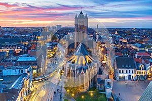 Historic city of downtown Ghent, cityscape of Belgium