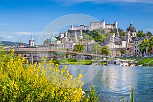 Historic city of Salzburg with Salzach river in summer, Austria