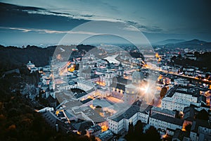 Historic city of Salzburg at twilight, Austria