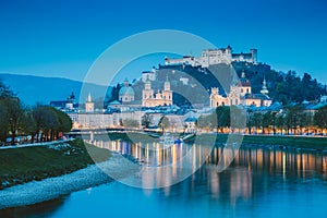 Historic city of Salzburg at twilight, Austria