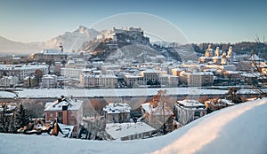 Historic city of Salzburg in winter, Austria