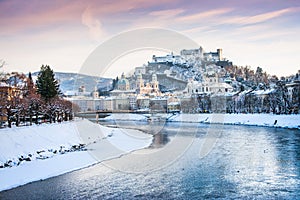Historic city of Salzburg in winter, Austria photo