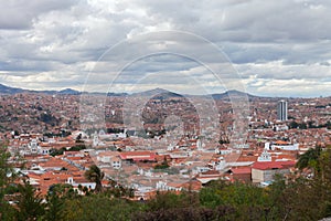 Historic city of Sucre with an aerial view over the Cathedral tower in Bolivia, South America. photo