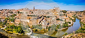 Historic city of Toledo with river Tajo in Castile-La Mancha, Spain