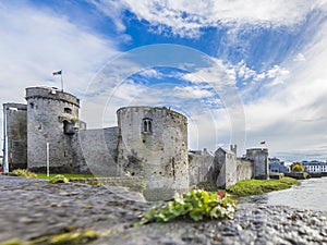 Historic city wall of Limerick with defense towers