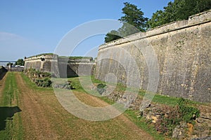 Historic city walls around the moat and fortifications to the citadel of Blaye, Gironde, Nouvelle- Aquitaine, France