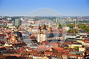 Historic city of Wurzburg with bridge Alte Mainbrucke, Germany.