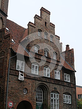Historic clinker brick house with stepped gable in LÃ¼beck Germany