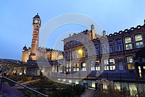Historic Clock Tower Building at Dusk at Gent Saint Pieters railway station photo
