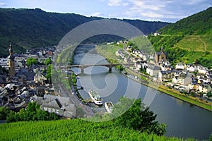 Historic Cochem and Bridge to Cond in the Moselle River Valley in Evening Light, Rhineland-Palatinate, Germany