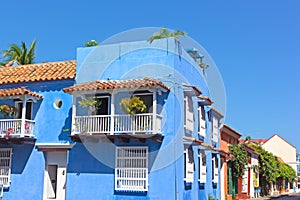 Historic colonial architecture of residential houses in Cartagena de Indies, Colombia, South America.