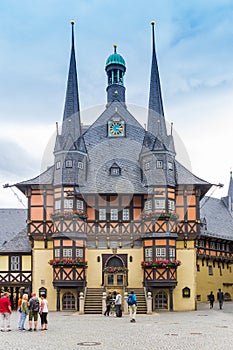 Historic colorful town hall on the market square of Wernigerode