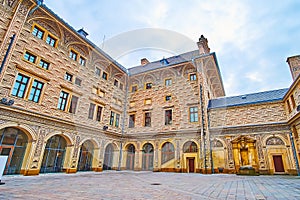 Historic courtyard of Schwarzenberg Palace, Hradcany, Prague, Czech Republic