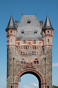 Historic cultural monument tower landmark called \'Nibelungenbrücke