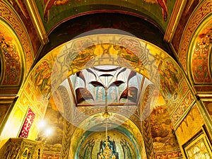 Byzantine Church Ornate Interior, Sinaia Monastery, Romania